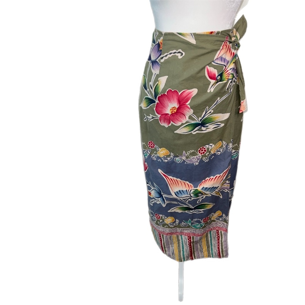 EVC C. 1980’s Ralph Lauren 💯 Cotton True Wrap Tropical Bird Print Skirt 4